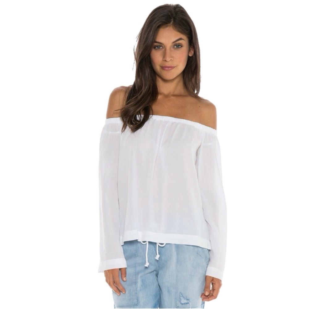 cloth & stone 100% Cotton Gauze White On or Off-Shoulder Long Sleeve Blouse